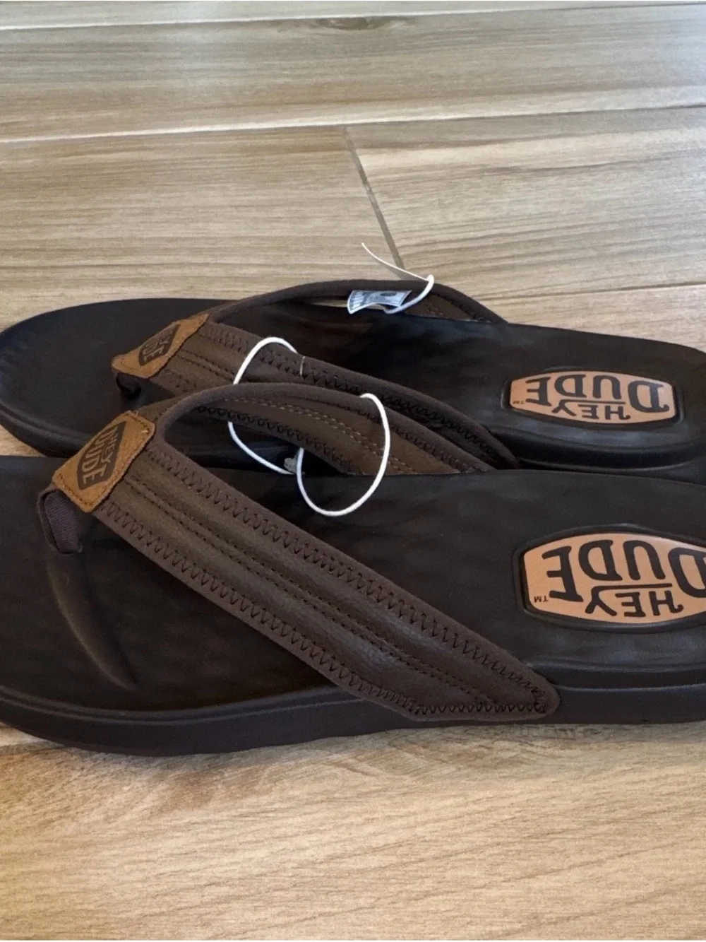 HEYDUDE Myers Flip Classic Comfort Flip Flop Sandals Brown/Black Logo Men 11